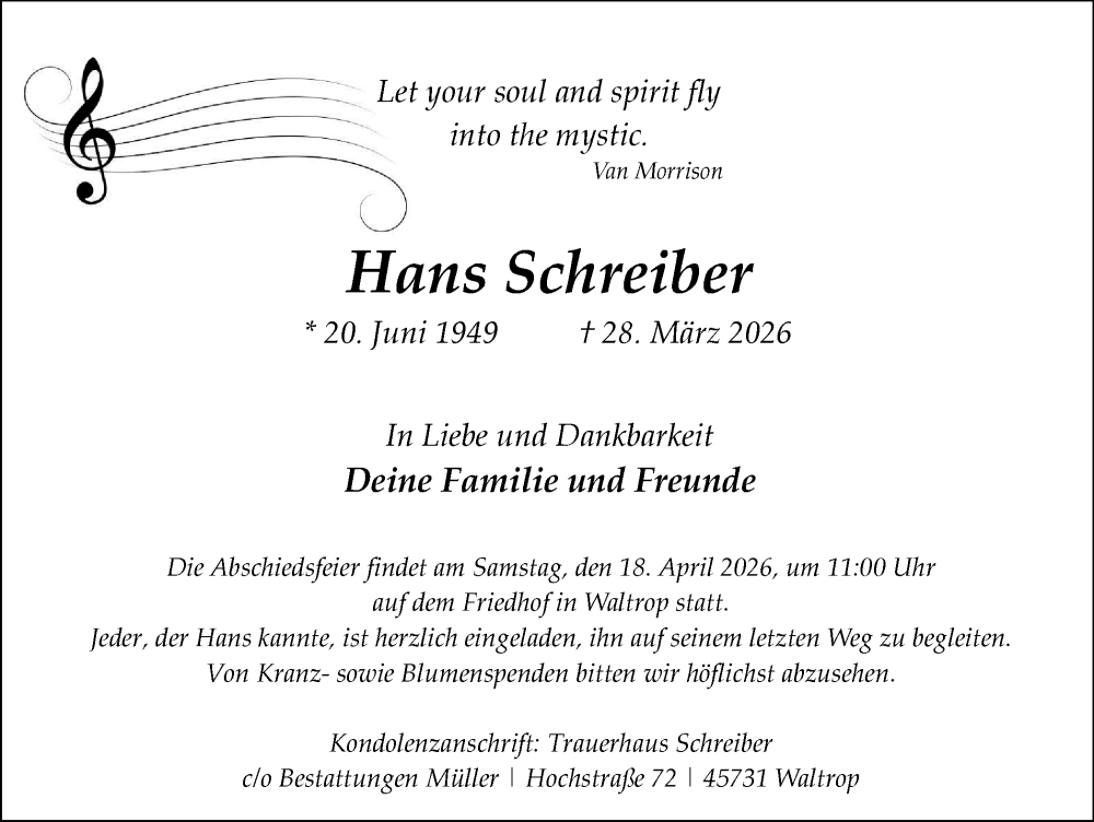 Hans Schreiber Traueranzeige